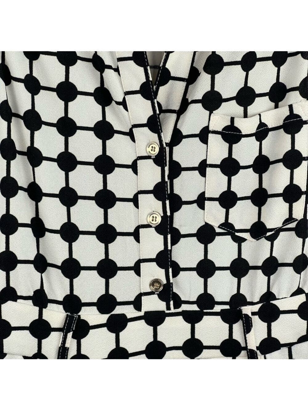 New-shop17 Black/Off White Geometric Print, Wide leg, Sleeveless S Jump Suit SM - Picture 6 of 16